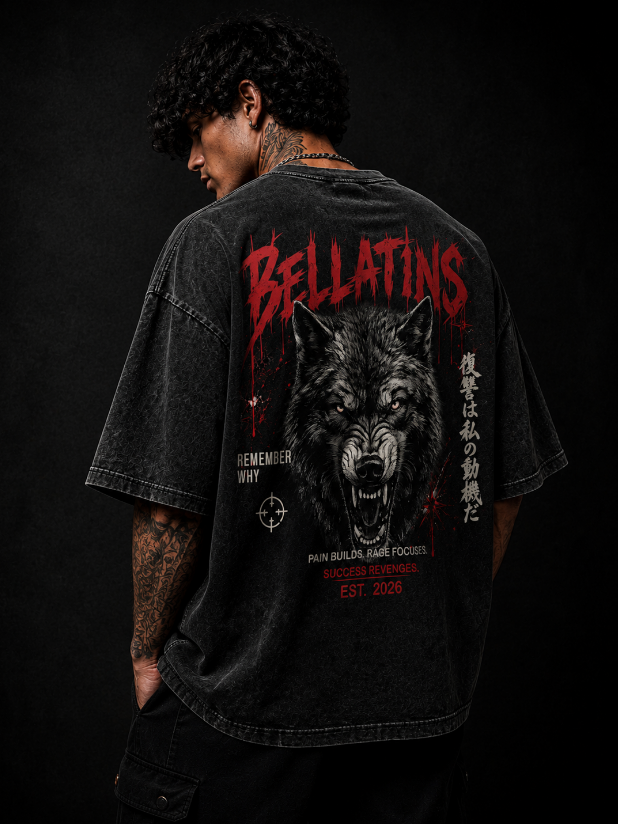 Bellatins Wolf Acid Wash Oversized T-Shirt | 240 GSM Premium Cotton | Unisex Streetwear