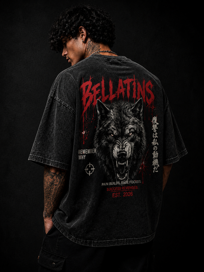 Bellatins Wolf Acid Wash Oversized T-Shirt | 240 GSM Premium Cotton | Unisex Streetwear