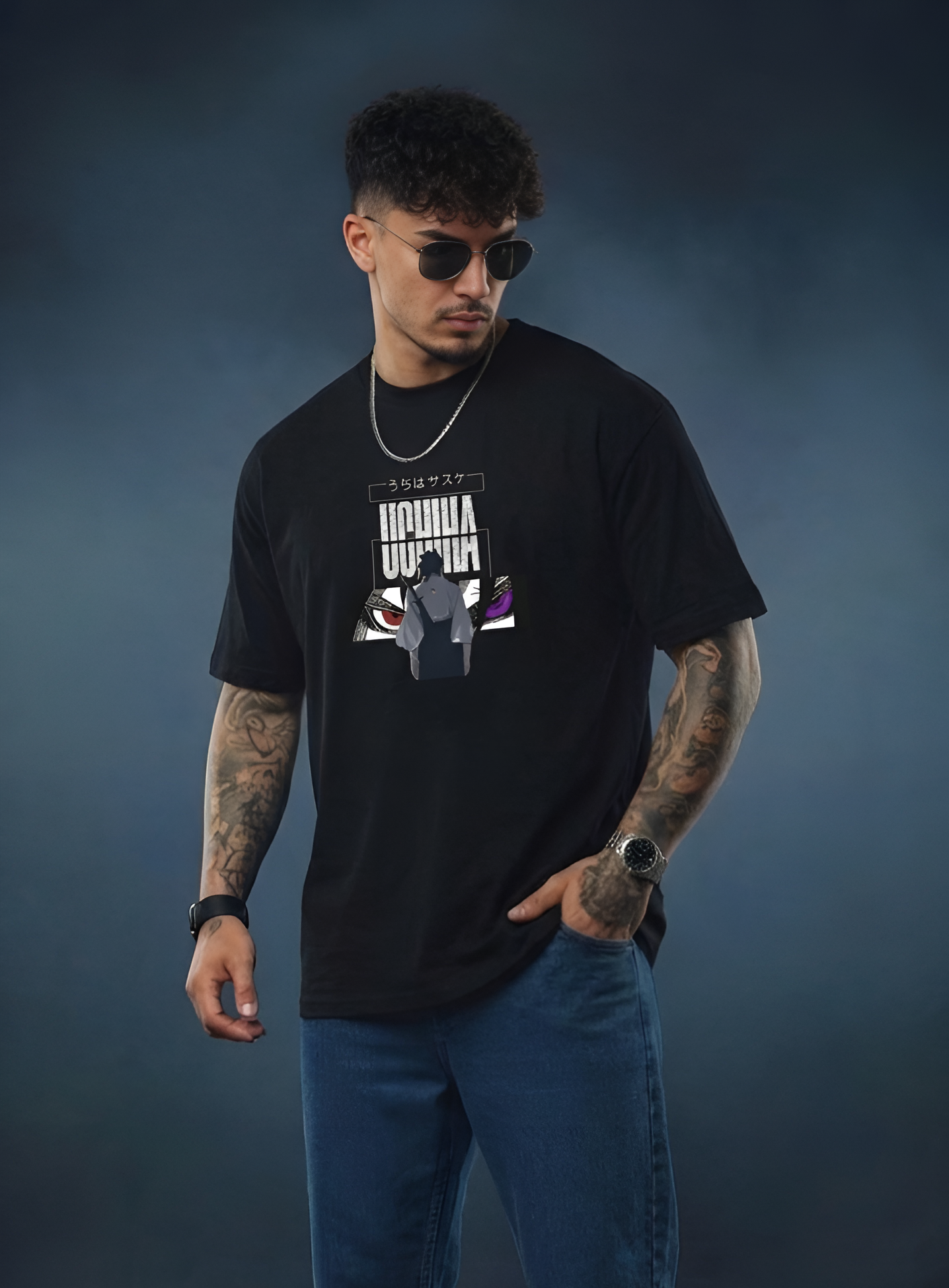 Sasuke Uchiha Printed T-Shirt – Streetwear Anime Oversized Fit