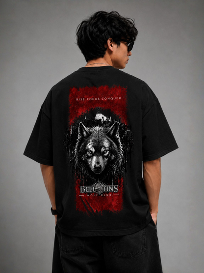 Bellatins Wolf Club Oversized T-Shirt – Rise Focus Conquer | Premium 240 GSM Cotton