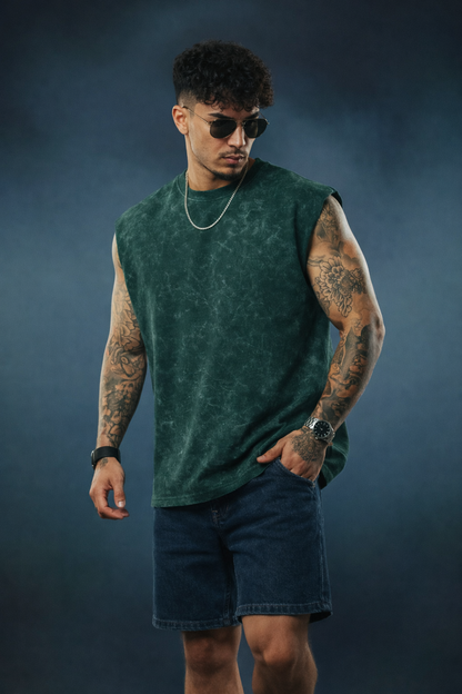 Premium Acid Wash Tank Top - Black