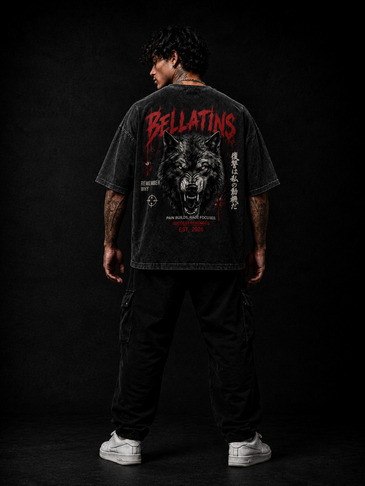 Bellatins Wolf Acid Wash Oversized T-Shirt | 240 GSM Premium Cotton | Unisex Streetwear