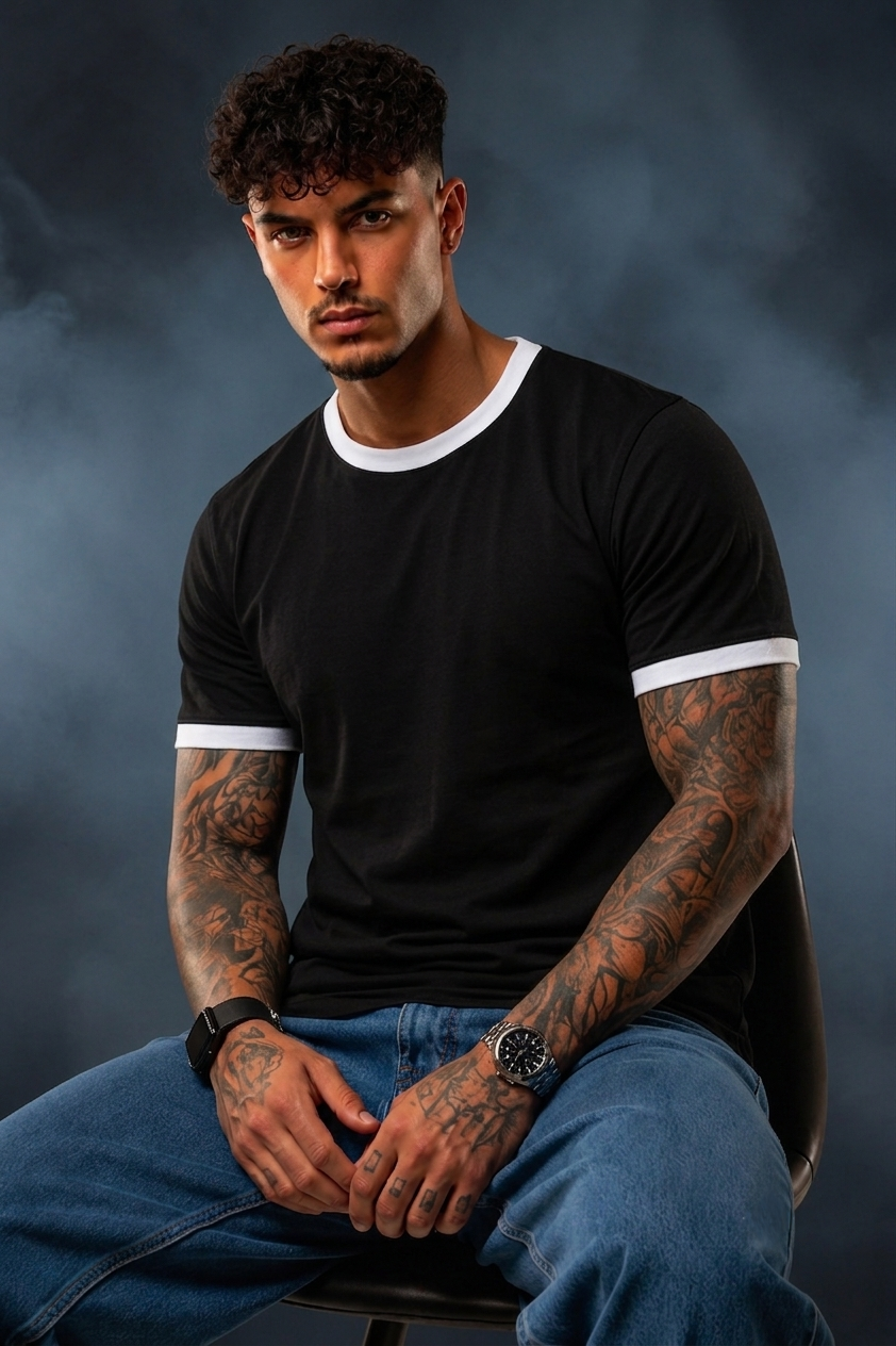 Men's Ringer T-Shirt – Premium Cotton Contrast Neck Casual Half Sleeve Tee