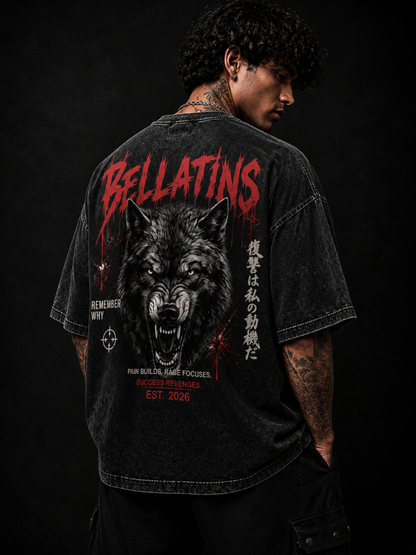 Bellatins Wolf Acid Wash Oversized T-Shirt | 240 GSM Premium Cotton | Unisex Streetwear