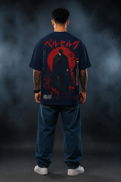 Berserk Anime Oversized Black T-Shirt – Guts Red Moon Graphic Streetwear Tee