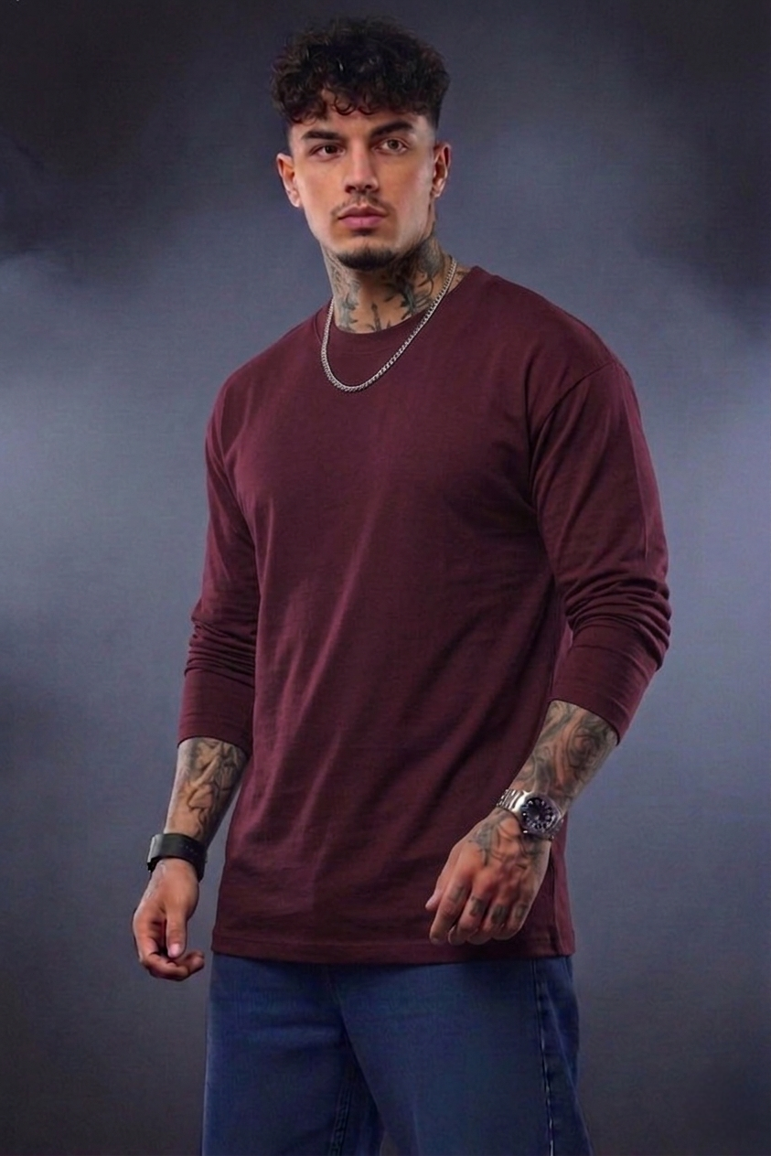 Men’s Premium Full Sleeve T-Shirt | Solid Cotton Crew Neck | Bellatins