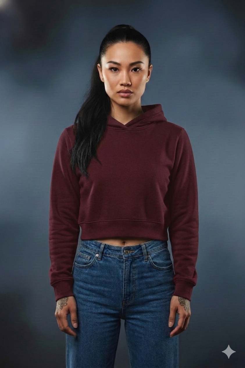 Women’s Crop Hoodie – Premium Cotton Fleece Stylish Casual Sweatshirt