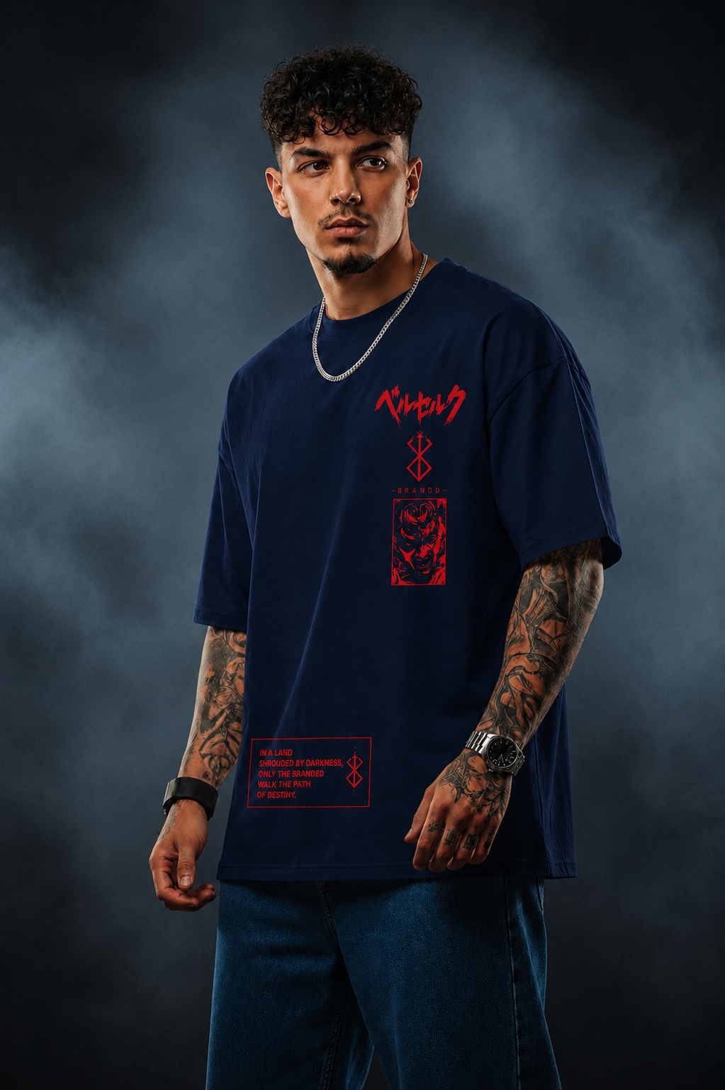 Berserk Anime Oversized Black T-Shirt – Guts Red Moon Graphic Streetwear Tee
