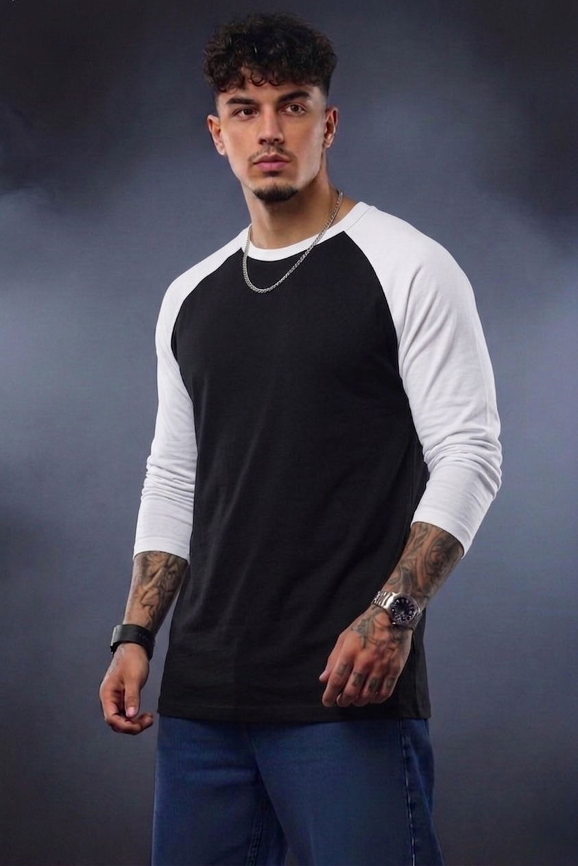 Men’s Raglan Full Sleeve T-Shirt | Contrast Sleeve Cotton Tee | Bellatins